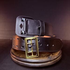 Galls Sam Browne Duty Belt Size 54" Leather Brass Buckle 2.25" Wide Black 145